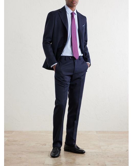 Caruso Blue Straight-Leg Twill Suit Trousers for men