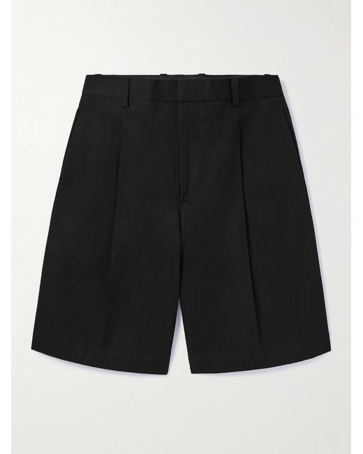 Jil Sander Black Wide-Leg Pleated Cotton-Canvas Shorts for men