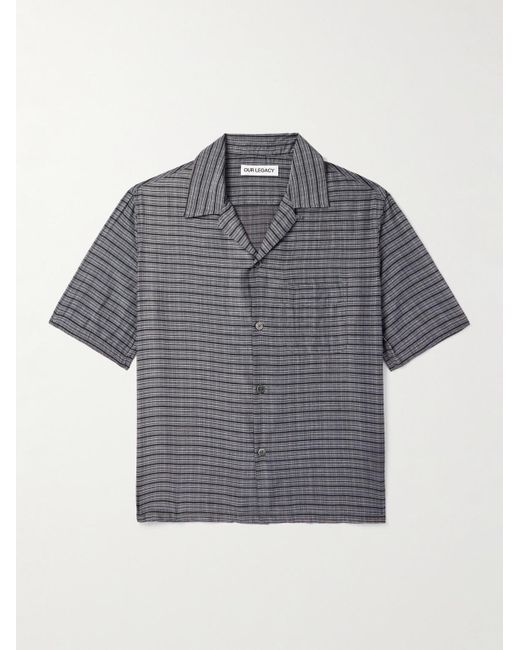 Our Legacy Heusen Hemd aus einer Baumwoll-Seidenmischung mit Karomuster und wandelbarem Kragen in Gray für Herren