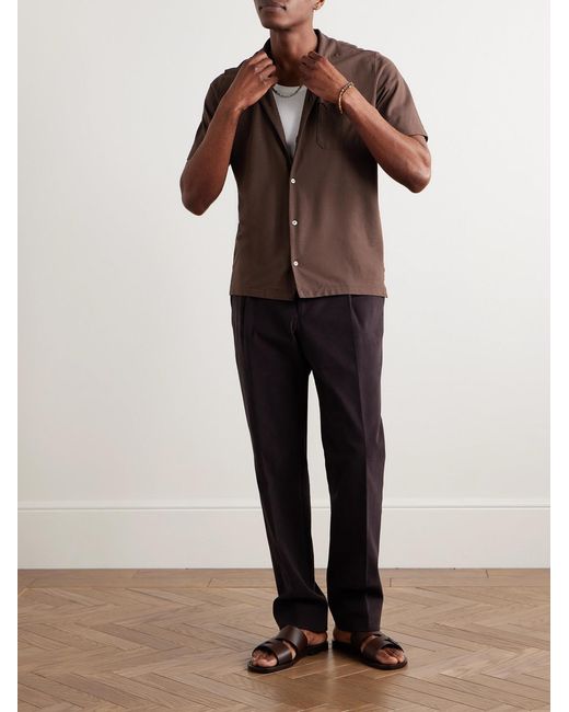 Slowear Brown Zanone Camp-Collar Cotton-Jersey Shirt for men