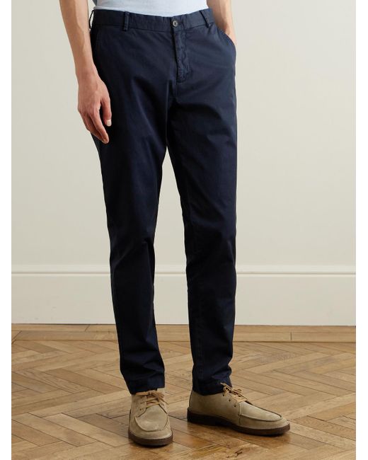 Sunspel Blue Straight-Leg Garment-Dyed Cotton-Blend Twill Chinos for men