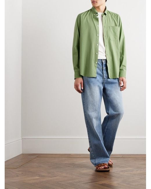 NN07 Green Arne 5655 Button-down Collar Organic Cotton And Modal-blend Shirt for men
