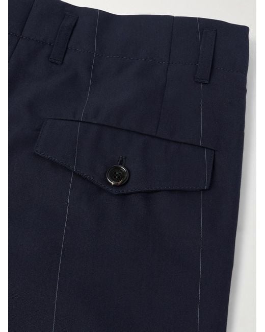 Brunello Cucinelli Blue Tapered Pleated Pinstriped Wool And Cotton-blend Trousers for men