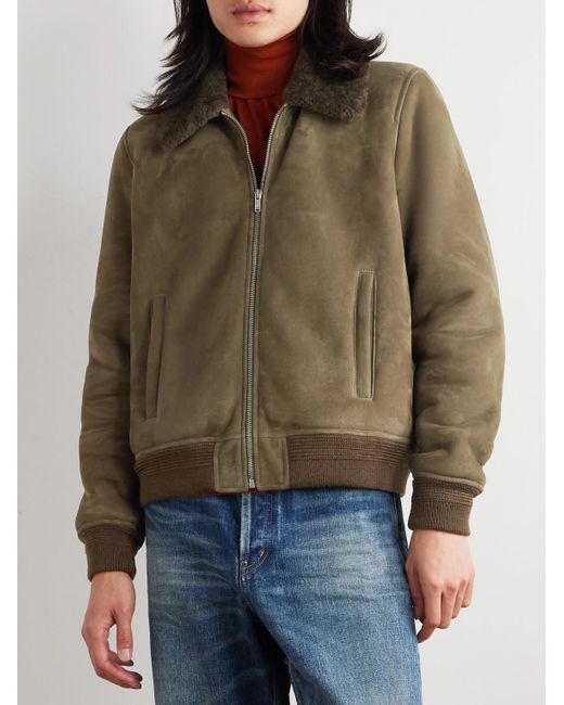 Saint Laurent Green Shearling Blouson Jacket for men