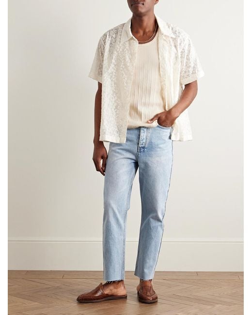 MANAAKI Blue Tapahi Cropped Slim-Fit Straight-Leg Jeans for men