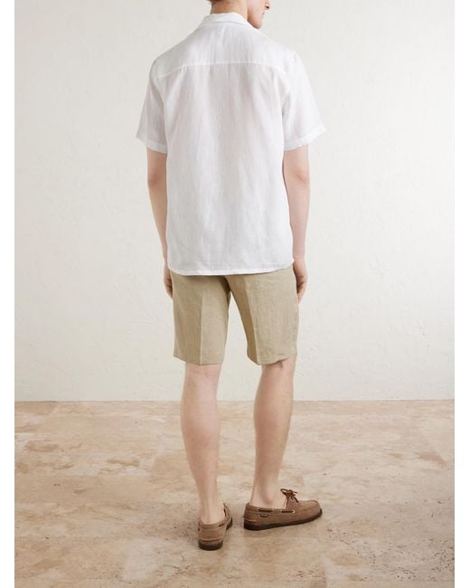 Canali White Camp-Collar Linen Shirt for men