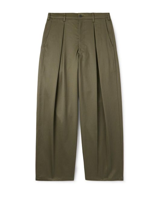 Monitaly Green Ekusy Wide-Leg Cropped Pleated Cotton-Sateen Trousers for men