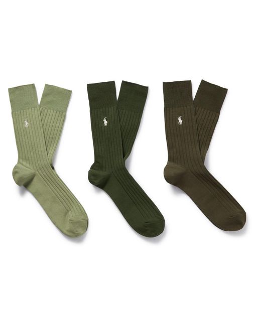 Polo Ralph Lauren Green Three-pack Logo-embroidered Ribbed Cotton-blend Socks for men