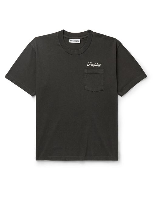 CHERRY LA Black Trophy Logo-print Garment-dyed Cotton-jersey T-shirt for men