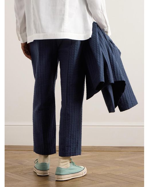 Blue Blue Japan Blue Straight-leg Cotton-blend Jacquard Suit Trousers for men