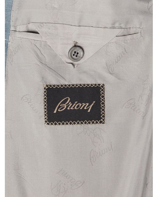 Brioni Blue Double-Breasted Silk, Cashmere And Linen-Blend Suit Jacket for men
