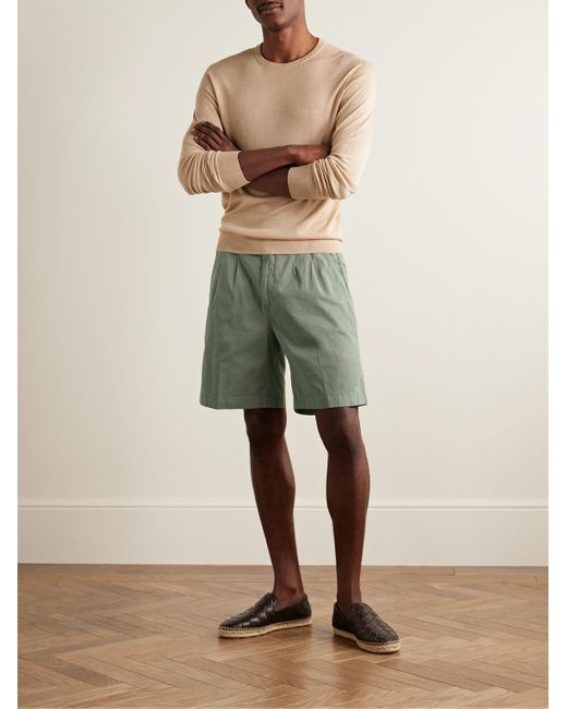 Canali Green Straight-leg Pleated Cotton-blend Twill Bermuda Shorts for men