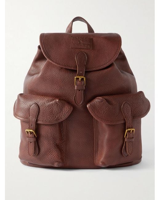 Polo Ralph Lauren Brown Heritage Logo-Debossed Full-Grain Leather Backpack for men