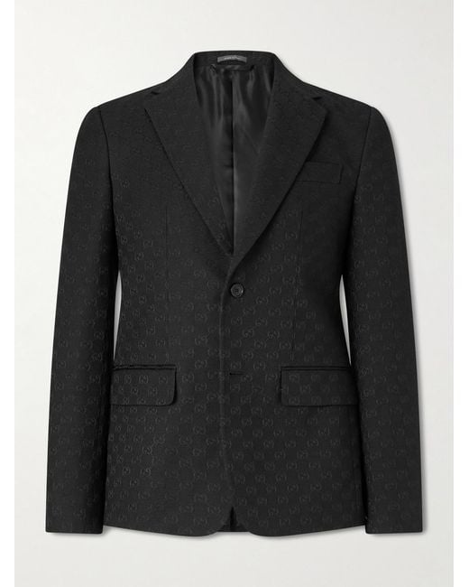 Gucci Black Slim-Fit Logo-Jacquard Cotton-Blend Blazer for men