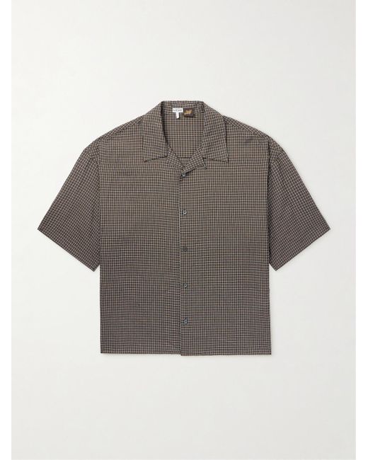 Loewe Gray Paula's Ibiza Convertible-Collar Checked Linen-Blend Shirt for men