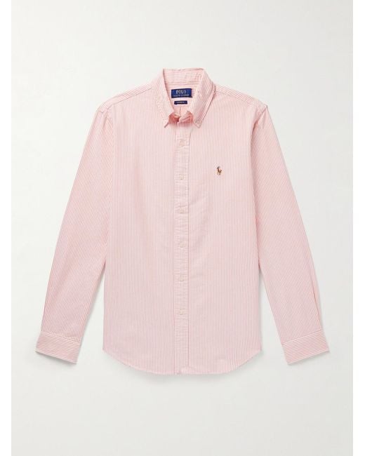Polo Ralph Lauren Pink Button-Down Collar Striped Cotton-Poplin Shirt for men