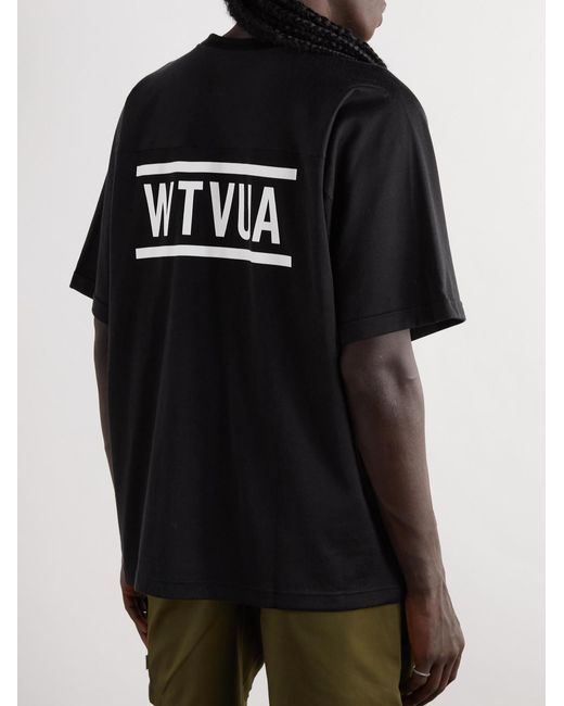 (w)taps Black Printed Cotton-Blend Jersey T-Shirt for men