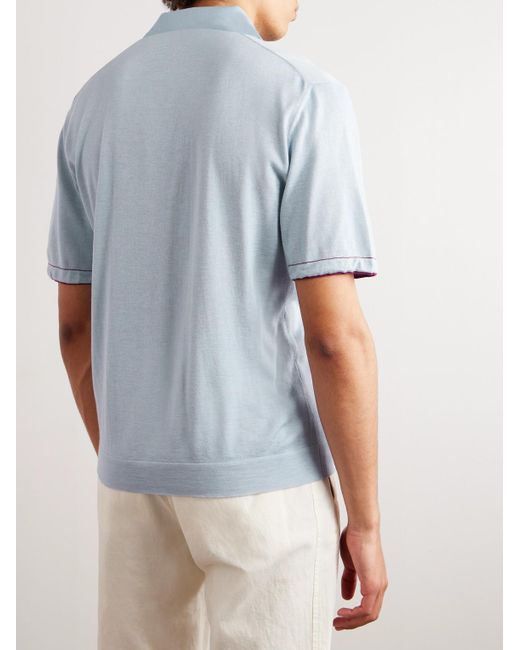 Loro Piana Blue Silk And Cashmere-Blend Polo Shirt for men