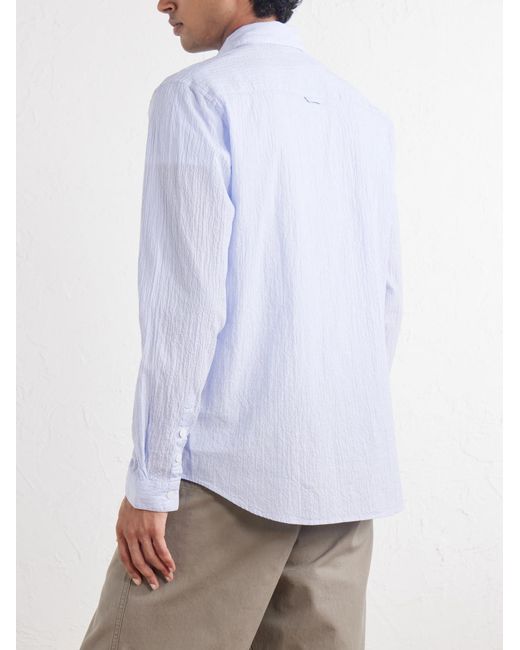 Folk White Striped Seersucker Cotton Shirt for men