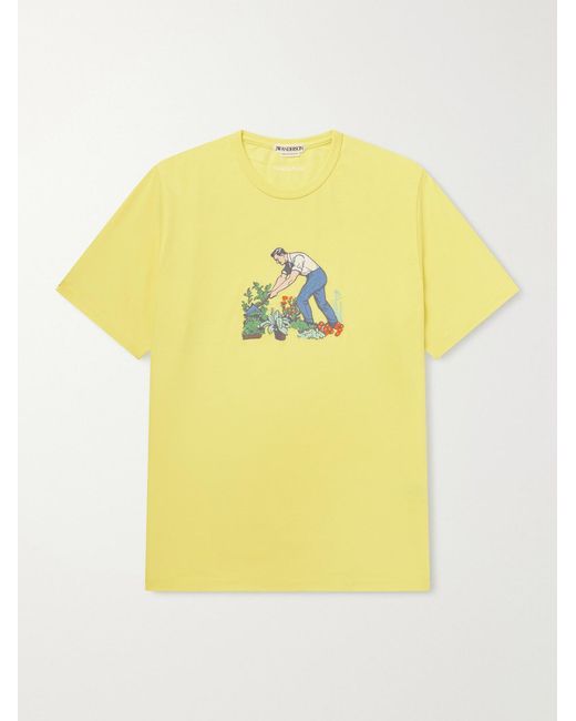 J.W. Anderson Yellow Gardener Embroidered Cotton-Jersey T-Shirt for men