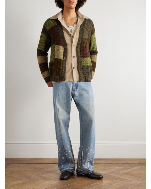Kartik Research Green Patchworked Wool Cardigan for men