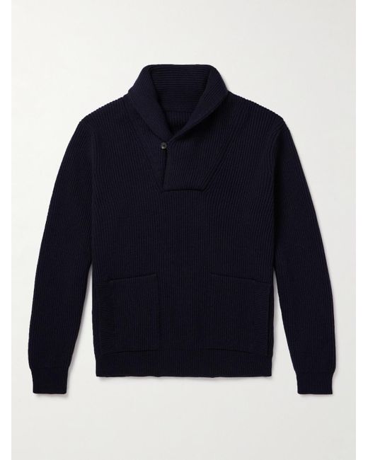 Anderson & Sheppard Blue Shawl-collar Ribbed Cashmere Sweater for men