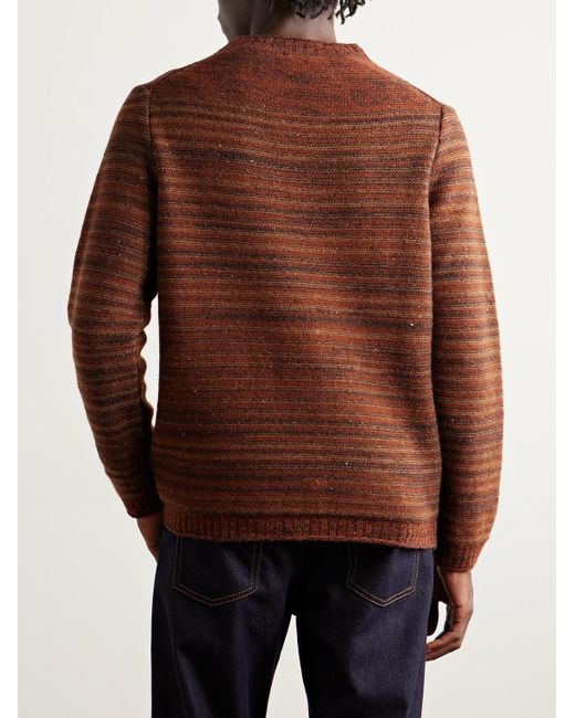 Inis Meáin Brown Striped Merino Wool And Cashmere-Blend Sweater for men