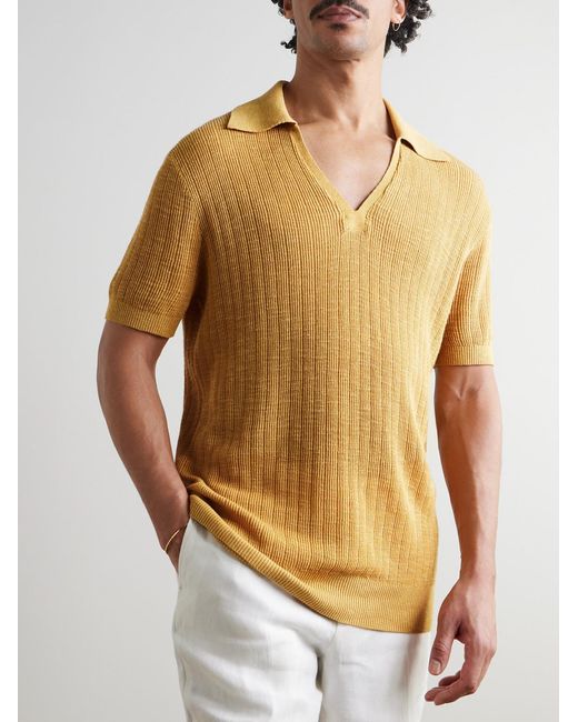 Frescobol Carioca Yellow Joaquim Ribbed Cotton-blend Polo Shirt for men