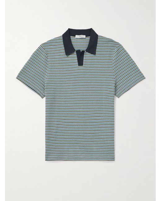 Mr P. Blue Johny Striped Pointelle-knit Organic Cotton Polo Shirt for men
