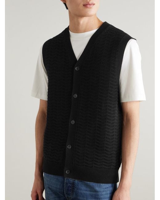 Mr P. Black Crocheted Organic Cotton Vest for men