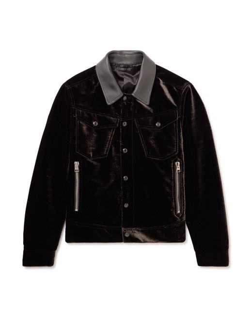 Tom Ford Leather-trimmed Croc-effect Velvet Jacket in Black for Men | Lyst