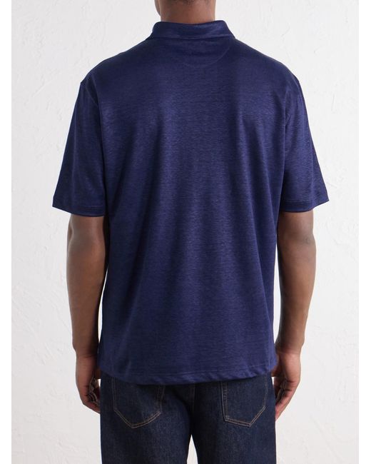 Eleventy Blue Linen-Jersey Polo Shirt for men