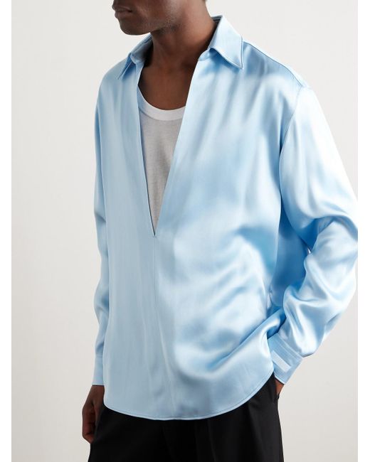 Versace Hemd aus Satin mit Logoapplikation in Blue für Herren