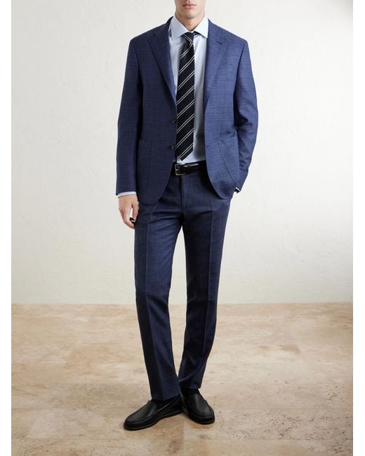 Canali Blue Travel Straight-Leg Wool, Silk And Linen-Blend Suit Trousers for men