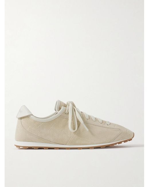Jacquemus White The Tennis Leather-Trimmed Croc-Effect Suede Sneakers for men