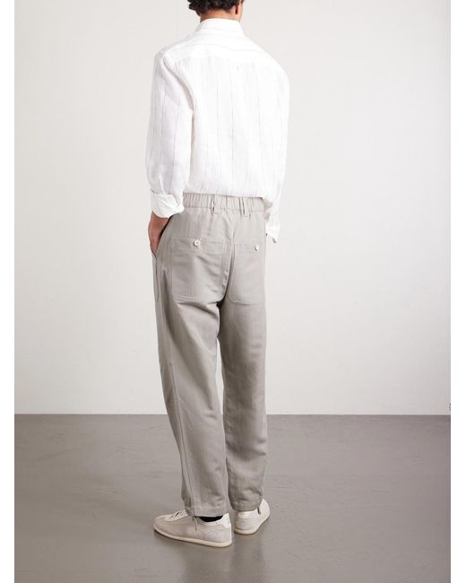 Brunello Cucinelli Gray Straight-leg Linen And Cotton-blend Trousers for men