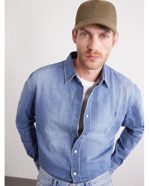 Saint Laurent Natural Logo-debossed Cotton-twill Baseball Cap for men