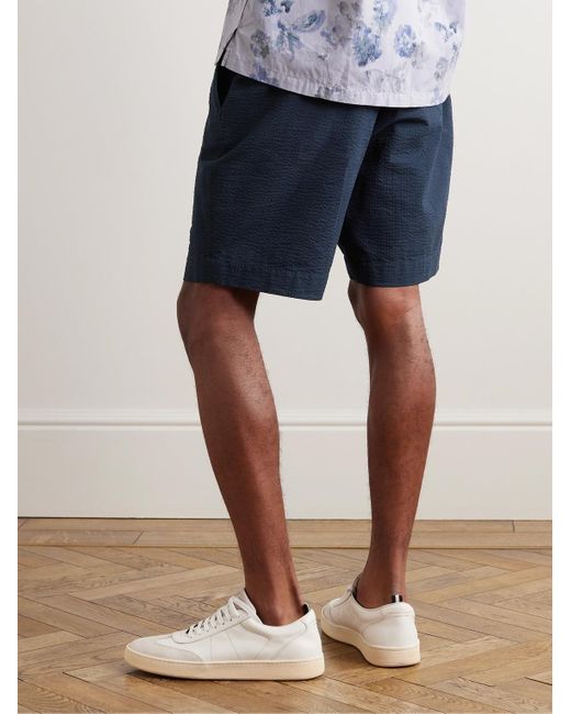 Officine Generale Blue Phill Straight-leg Cotton-seersucker Drawstring Shorts for men