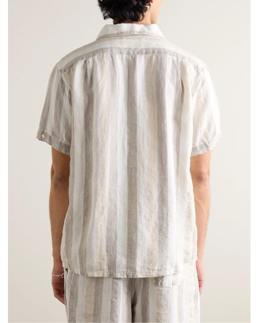 Camicia in lino a spina di pesce e righe di Beams Plus in White da Uomo