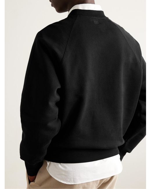 AMI Black Logo-embroidered Cotton-blend Jersey Sweatshirt for men