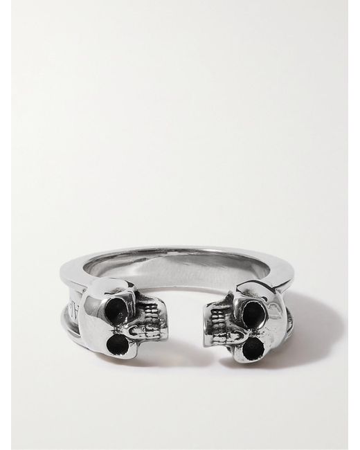 McQueen Metallic Engraved Skull Silver Ring for men