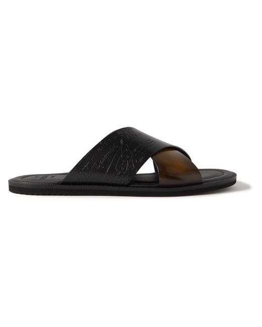 Berluti Black Sifnos Scritto Venezia Leather Sandals for men