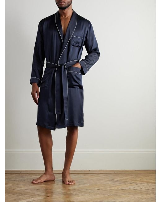 Zimmerli of Switzerland Blue Belted Silk-satin Robe for men