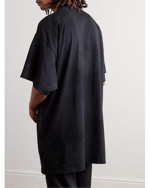 Balenciaga Oversized-T-Shirt aus Baumwoll-Jersey mit Logoapplikation in Distressed-Optik in Black für Herren