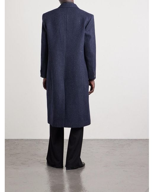 Bode Blue Waldorf Double-Breasted Pinstriped Virgin Wool Coat for men