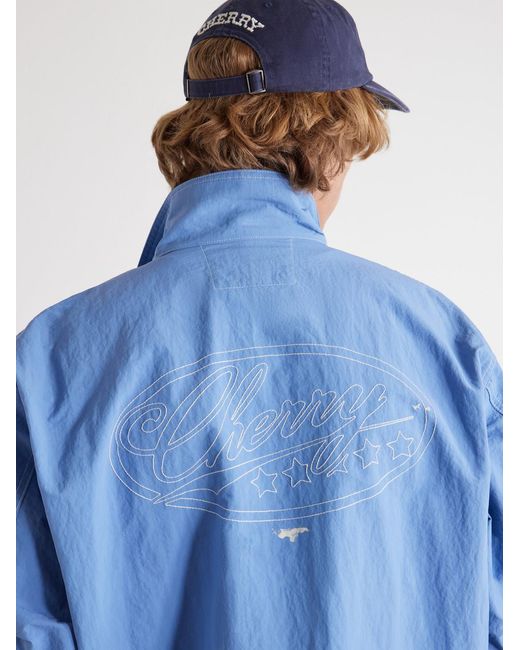 CHERRY LA Blue Logo-Embroidered Paint-Splattered Shell Jacket for men