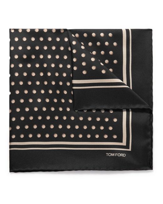 Tom Ford Black Polka-dot Silk-twill Pocket Square for men