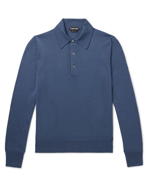 Tom Ford Blue Slim-fit Cashmere And Silk-blend Polo Shirt for men