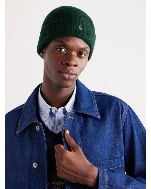 Polo Ralph Lauren Green Logo-embroidered Ribbed Cashmere Beanie