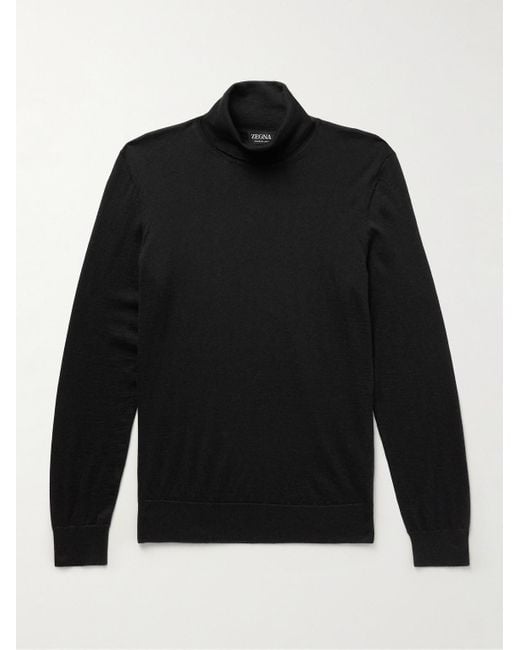 Zegna Black Cashmere And Silk-Blend Rollneck Sweater for men